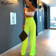 Hugcitar – pantalon taille haute à jambes larges pour femme, streetwear uni à la mode, été 2019
