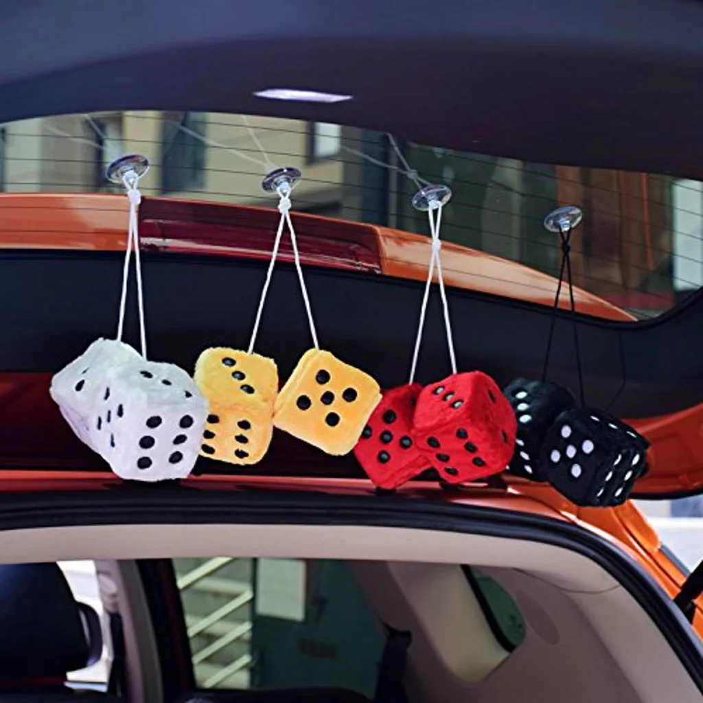 

2019 NEW Plush Dice Colorful Craps Mirror Car Pendant Hanging Suspension Home Decoration For bmw For toyota For honda X1 X5 X3