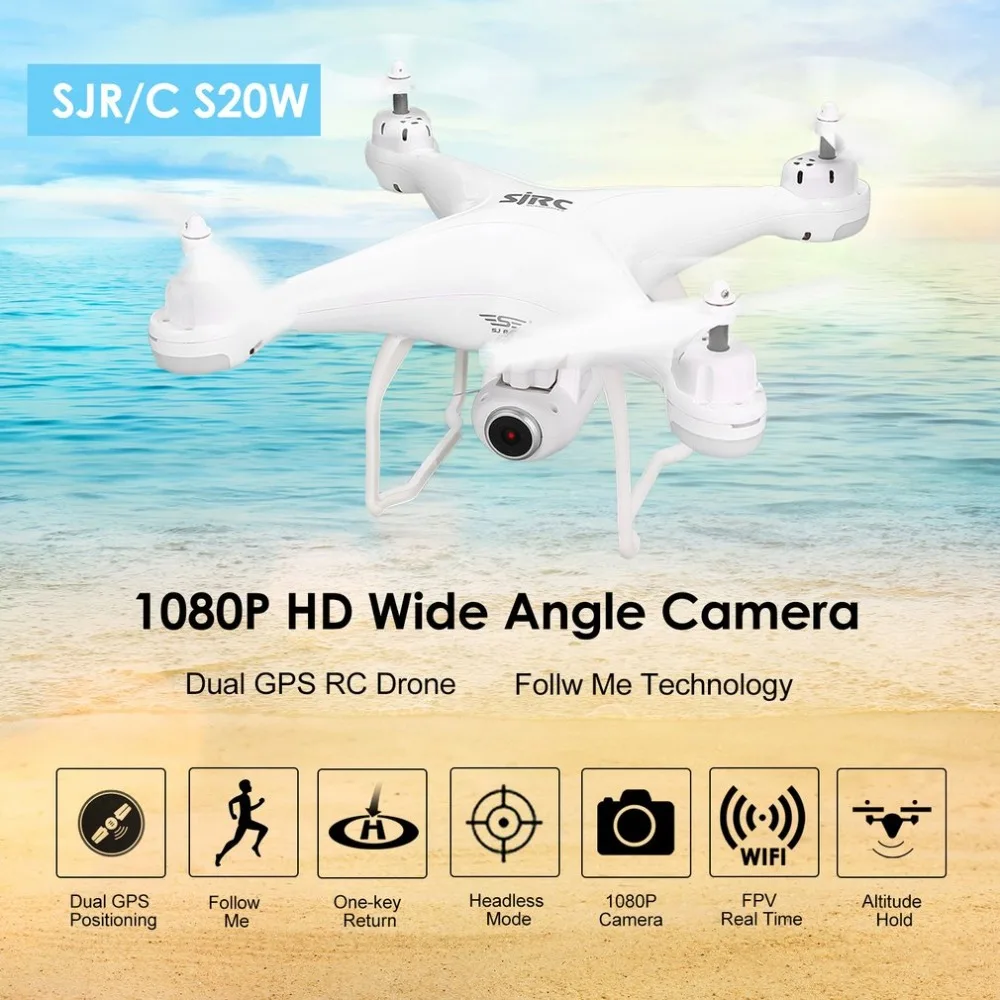 SJ R/C S20W FPV системы 1080 P камера Selfie высота Удержание Drone Headless режим авто возврат Взлет/посадка Hover Квадрокоптер с дистанционным управлением и GPS SJ R/C S20W FPV системы 1080 P камера Selfie высота Удержание Drone Headless режим авто возврат Взлет/посадка Hover Квадрокоптер с дистанционным управлением и GPS