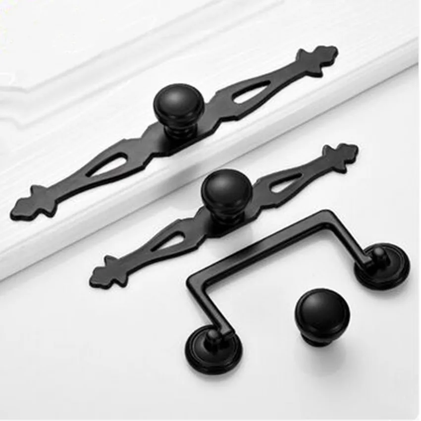 Us 43 2 10 Off Modern Simple Black Furniture Handles Black Wardrobe Dresser Door Knobs With Backplate Handle Knob Black Drop Rings Drawer Knob In