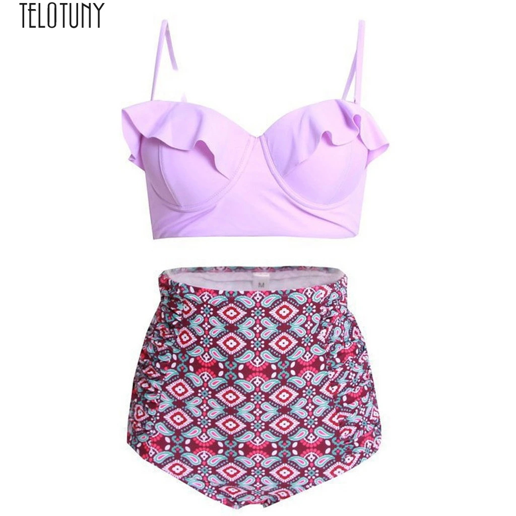 

TELOTUNY Ladies Swimsuit Women's Floral Print Multicolor Split Swimsuit Beachwear Women Swimwear Sets Fashion New Hot Sale Jan18