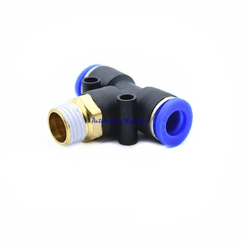 

5pcs Pneumatic Quick Coupler 1/8" 1/4" 3/8" 1/2" BSPT Middle male thread to 10mm OD Tube T Shaped 3 Way T-Joint pipe fittings