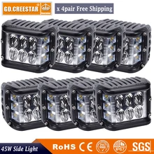 45 Watts 4 polegadas Lado conduziu a luz do trabalho 3800 Lumens com suporte de aço Inoxidável Ajustável 12 V 24 V Lado tiro Luzes de Trabalho Led x8pcs