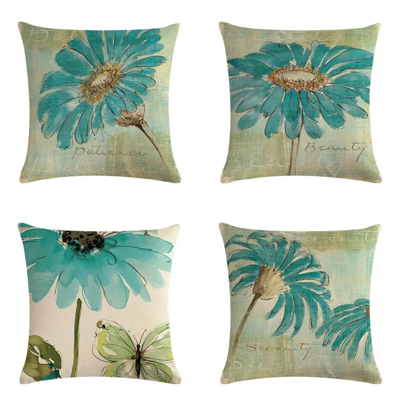 45cm*45cm An antique blue Chrysanthemums linen/cotton throw pillow covers couch cushion cover home decorative pillows