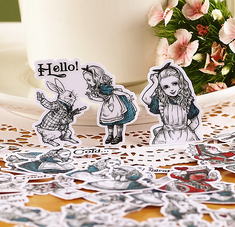 

38pcs/lot Vintage Cool Fashion Alice In Wonderland Creative Paper Stickers Pack Mini Paste Deco Sticker Gift