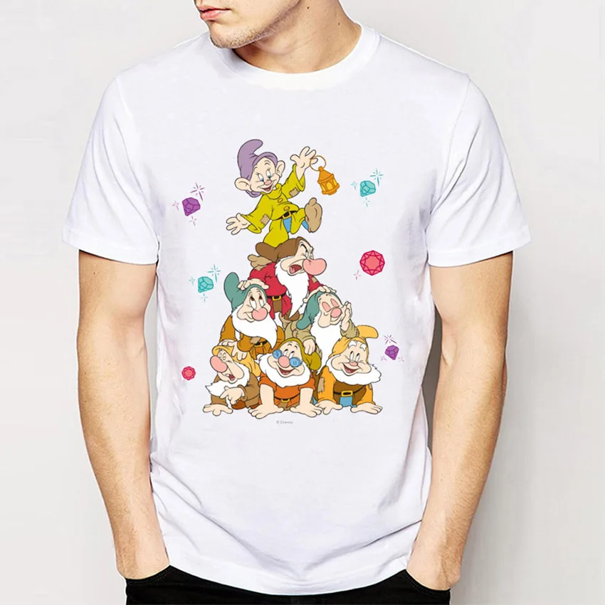 

2018 new summer men short sleeve The Seven Dwarfs Pyramid print T-Shirt funny Cartoon t shirts boy Tees casual tops