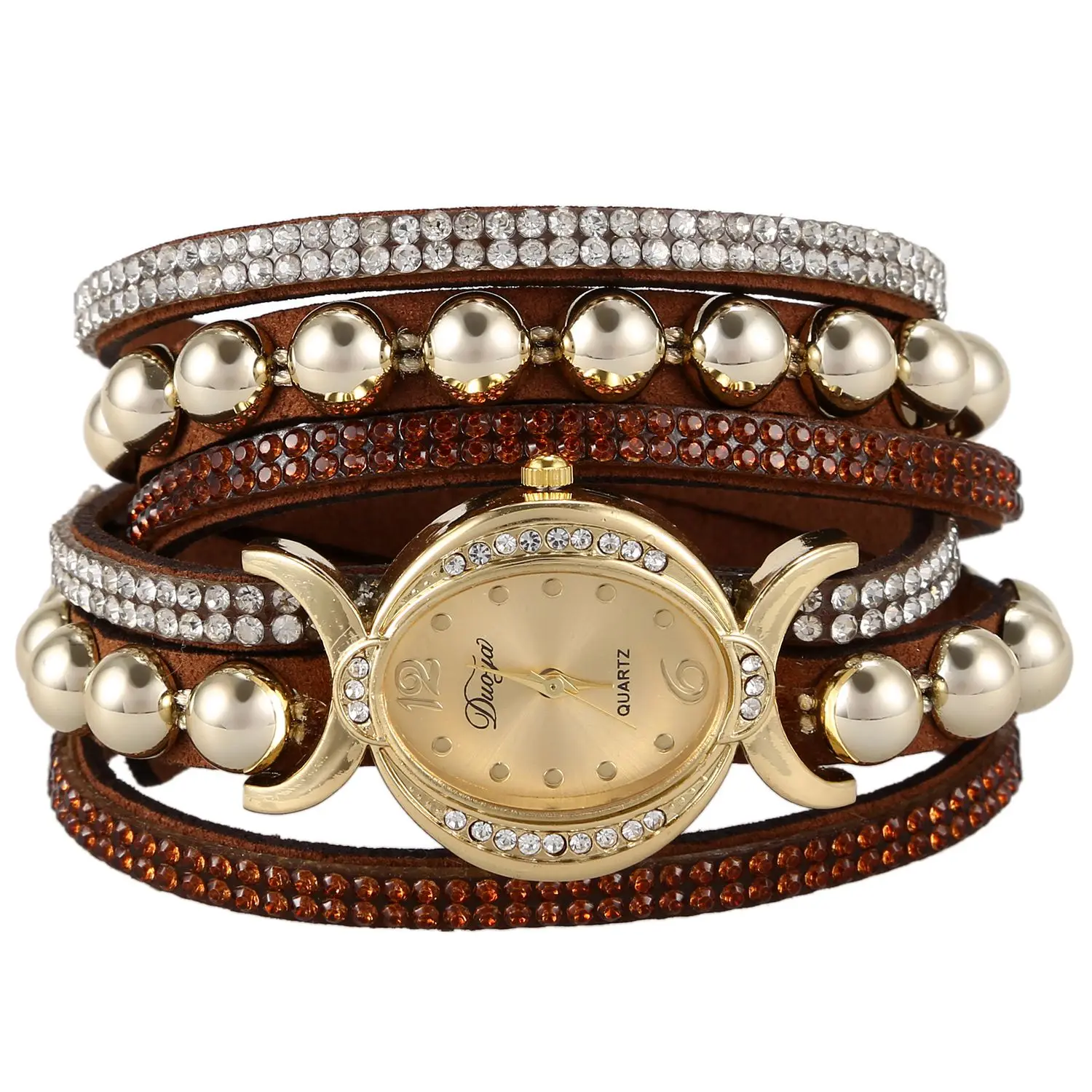 

Duoya Luxury Brand Women Rhinestone Leather Wrist Ladies Quartz-Watch Casual Pearl Vintage Bracelet Watches, D157