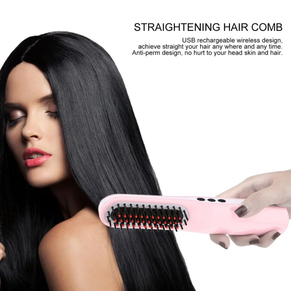 

Portable USB Rechargeable Straightening Hair Comb With LCD Digital Display Wireless Anti-perm & Three Button Design
