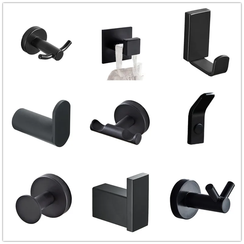 SUS 304 черные крючки для халатов из нержавеющей стали, настенный крючок, вешалка для одежды, крючки для полотенец, дверные крючки, аксессуары для ванной комнаты