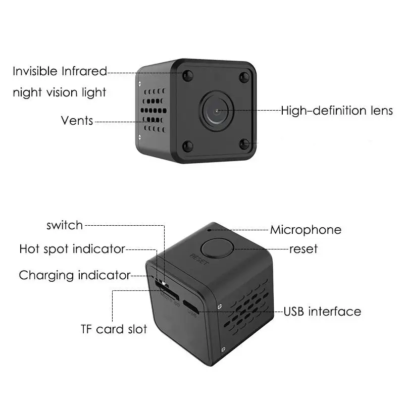 Wi-Fi мини IP 1080 P Full HD ночное видение обнаружения движения видеокамера петля видео рекордер Встроенный аккумулятор корпус камеры Поддержка TF карта