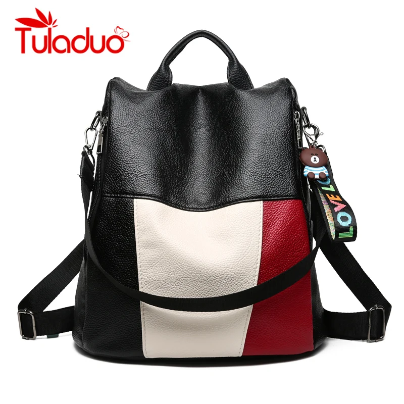 

Tuladuo Women Leather Backpack Female School Bags for Teenage Girls Patchwork Shoulder Bag College Travel Mochila Sac A Dos 2018