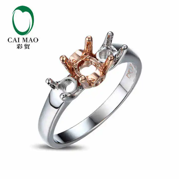 CaiMao Three Stones Round cut Semi Mount Diamond Ring Settings 14k Rose Gold Gemstone Engagement Ring Fine Jewelry CaiMao Three Stones Round cut Semi Mount Diamond Ring Settings 14k Rose Gold Gemstone Engagement Ring Fine Jewelry