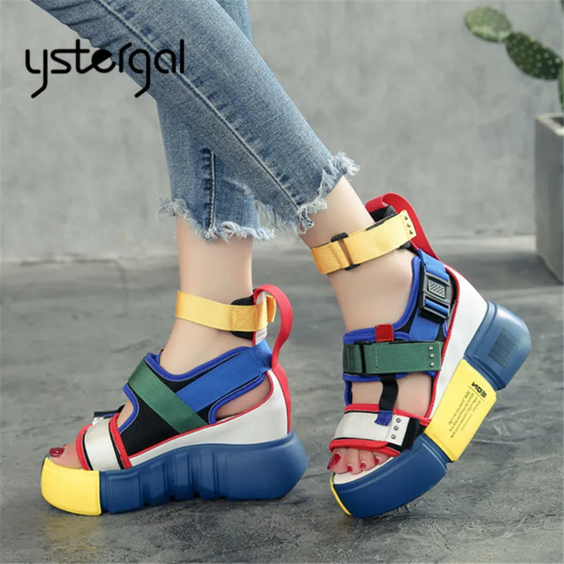 

Ystergal Colorful Straps Women Sandals Casual Platform Shoes Woman Summer Height Increasing Sandal Gladiator Wedge Sandalias