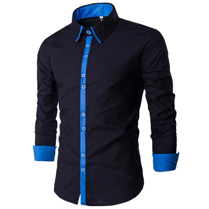 Мужская рубашка 2017 Чистая простота рубашка мужская брендовая деловая Повседневная с длинным рукавом квадратный воротник Мужская рубашка