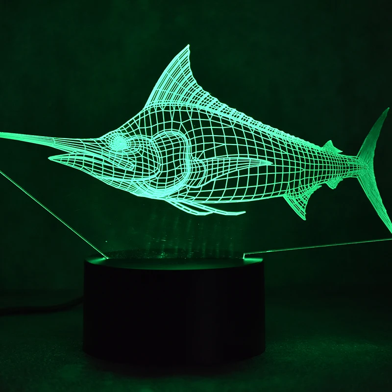 3D USB визуальный СВЕТОДИОДНЫЙ Красочный ночник креативный декор для кабинета настольная лампа Lampara спящий ночной Светильник Marlin Fish модель лампы