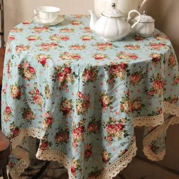 

Pastoral Floral Printed Table Cloth High Quality Cotton Linen Rose Flower Lace Design Table Covers Tea/Dining Table Decoration