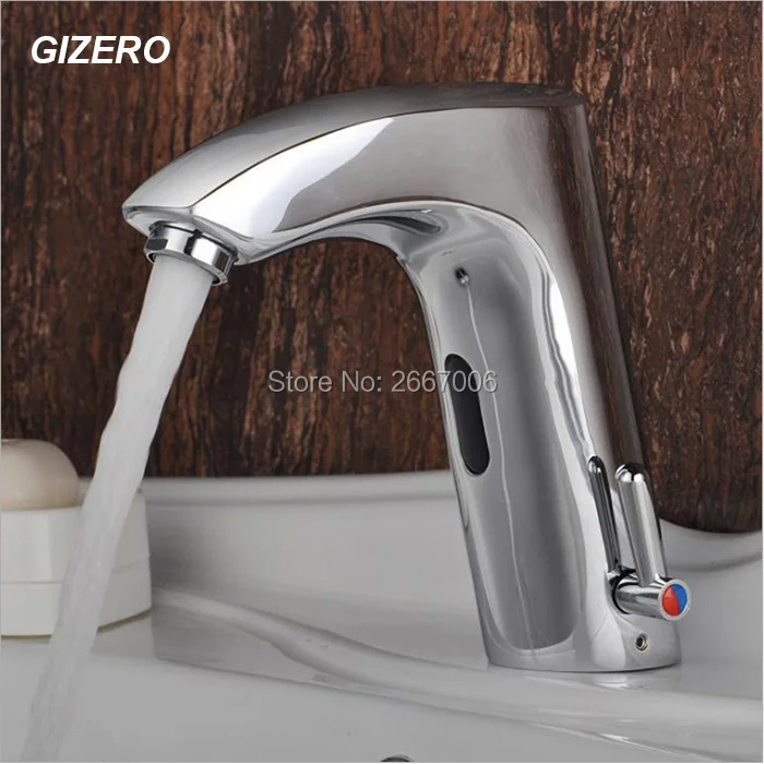 GIZERO Free Shipping Chrome Hot Cold Mixer Water Saving Brass Automatic Touch free Sensor Faucet for