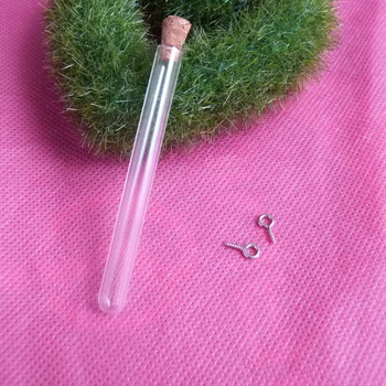 

100pcs--6x60mm clear glass tube wishing bottle with cork with eyehooks for diy