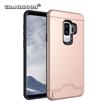 

50pcs Wire Drawing Card Slot Holder PC+TPU Case For Samsung Galaxy S20 Ultra S10 E S9 S8 Plus Note 10 9 Shockproof Armor Cover
