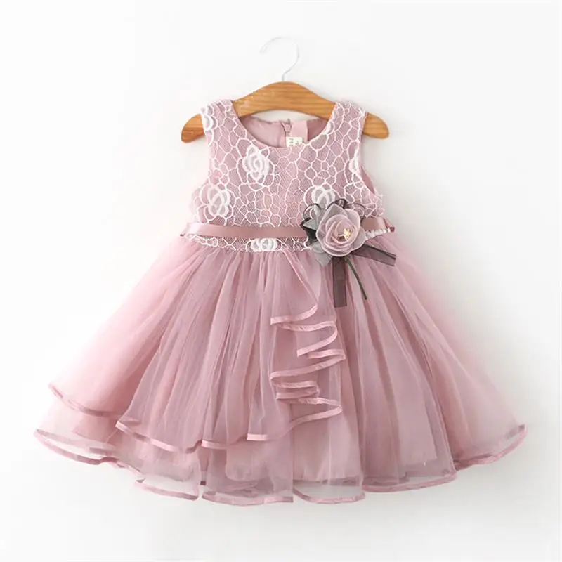 Милое детское платье принцессы для маленьких девочек розовое платье с цветочным принтом без рукавов, с лентами Платье с поясом нарядное кружевное платье с пачкой из сетки, зеленый, розовый и белый цвет, От 6 месяцев до 5 лет - Цвет: Розовый