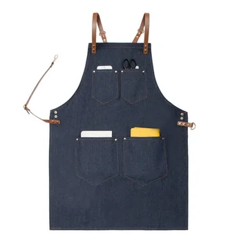 

Korean Aprons Canvas Simple Antifouling Uniform Leather Belt Denim Aprons Simple Cafe Restaurant Baking Shop Overalls LFB180