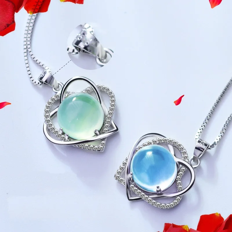 

Romantic Heart Shaped Grape Stone Pendant Necklace For Women 6 Colors Silver Color Gift For Party Daily Fashion Jewelry KAN016
