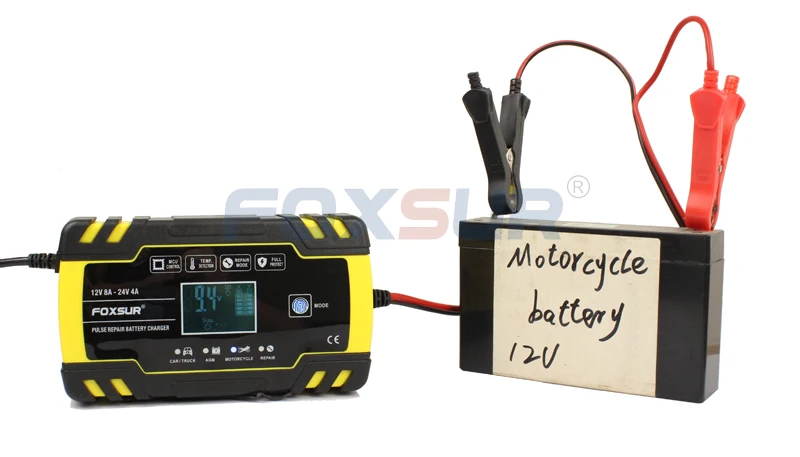 FOXSUR 12V 24V мотоцикл зарядное устройство для гольф-автомобиля зарядное устройство maintener& Desulfator умное зарядное устройство, импульсный Ремонт зарядное устройство