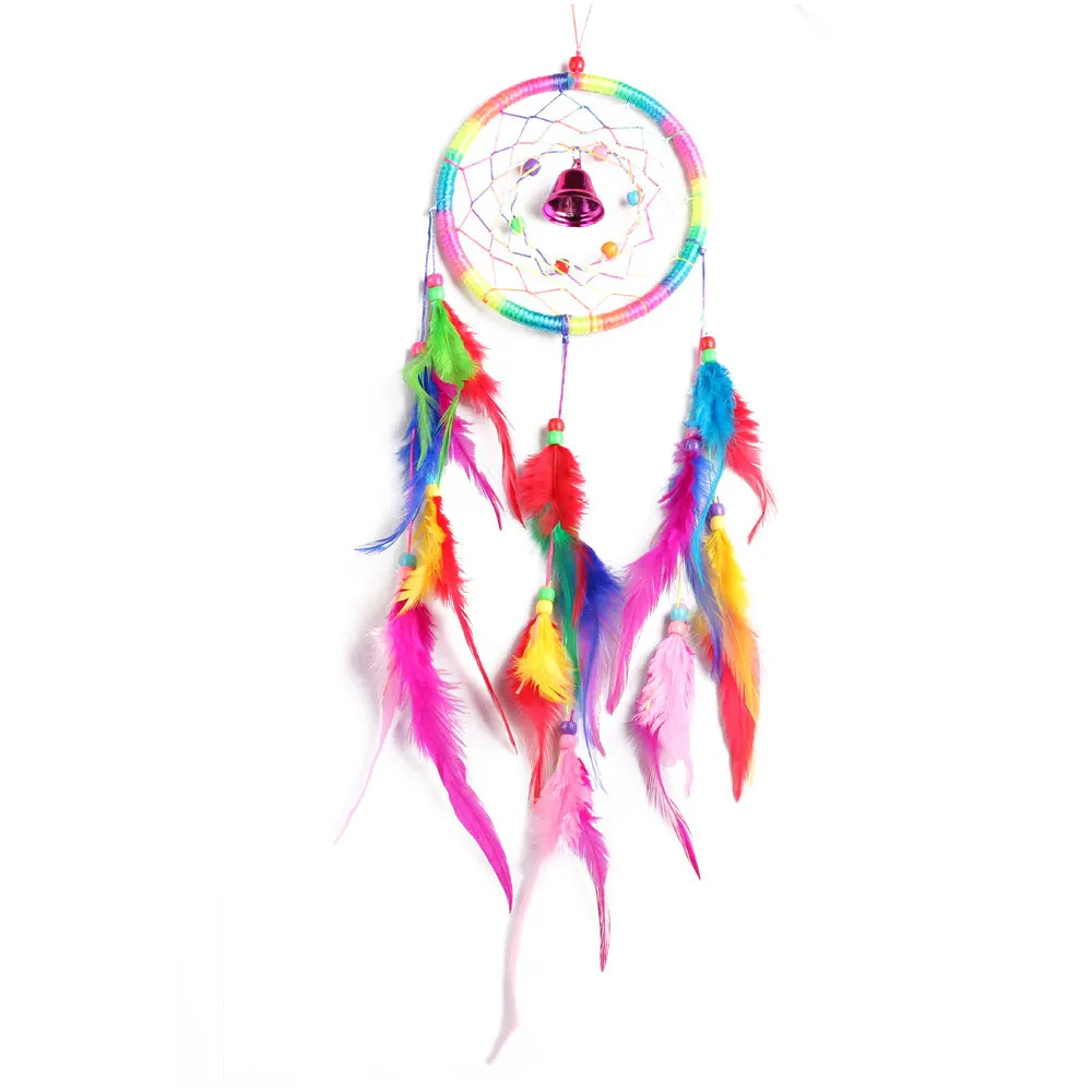

Creative colorful bell dream trap home crafts wall mounted feather pendants nordic decoration home