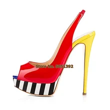High Heel Peep Toe Pumps Woman Patent Leather Slingback Multi-color Nightclub Shoes Plus Size Elegant High Platform Shoes цена High Heel Peep Toe Pumps Woman Patent Leather Slingback Multi-color Nightclub Shoes Plus Size Elegant High Platform Shoes цены онлайн