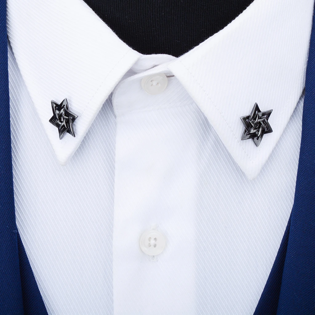 Women Men Exquisite Hexagon Star Collar Metal Brooch Pin Collar Lapel Pin for Suit Shirt Hat Bags Jewelry Accessories