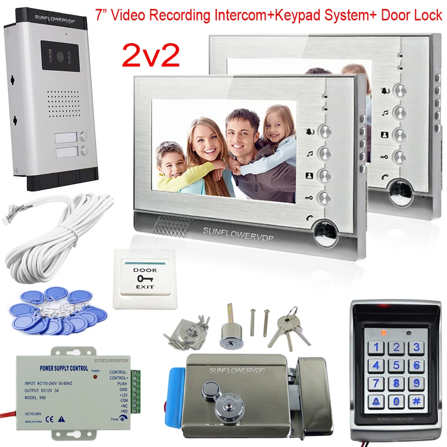 

2 Apartments Video Intercom With Recording Function Intercom Camera Video Doorbell Access Control Keypad Rfid Code Door Phone