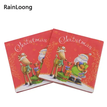 

[RainLoong] Christmas Santa Deer Paper Napkins Event & Party Tissue Napkins Decoration Serviettes 25*25cm 5packs (20pcs/pack)