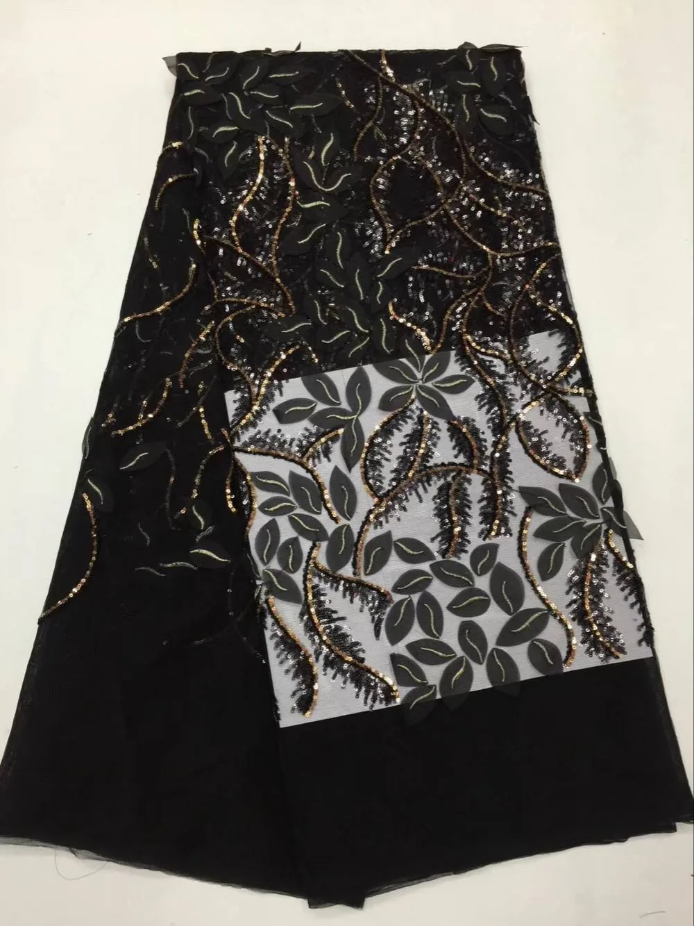 

2018 Hot selling African french lace fabric black color with sequins fashionable for women wedding or party french lace fabric