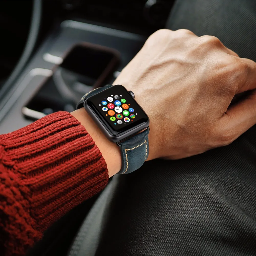 MAIKES для Apple Watch Band 42 мм 38 мм/44 40 серия 4/3/2/1 iWatch СИНИЙ Масляный воск кожаный ремешок
