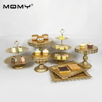 

Wedding Cupcake Metal Dessert Tray 3 Tier Crystal Gold White Pink Cake Stands 7pcs/ set