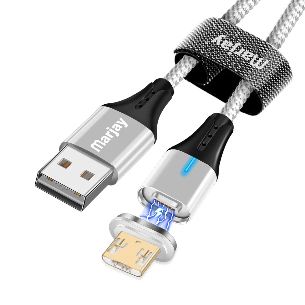 Магнитный зарядный Micro USB кабель Marjay для мобильного телефона iPhone samsung Xiaomi QC3.0, быстрое магнитное зарядное устройство, кабель usb type-C - Цвет: Silver Micro Cable