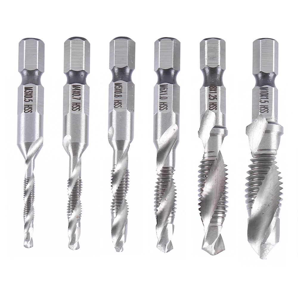 Tap Drill 6pcs/set Hex Shank HSS Screw Spiral Point Thread M3 M4 M5 M6