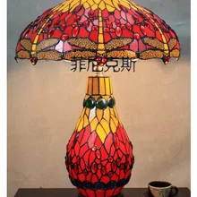 Для гостиной 18 дюймов Тиффани стиль Красная стрекоза картина огни Искусство настольная лампа диаметр 45* h65cm