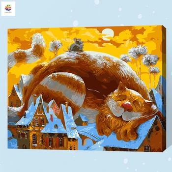

Frameless Digital Painting By Numbers Sleeping Fat Cat Kitten Acrylic Paint Modern Wall Art Canvas Painting Home Deco Deal