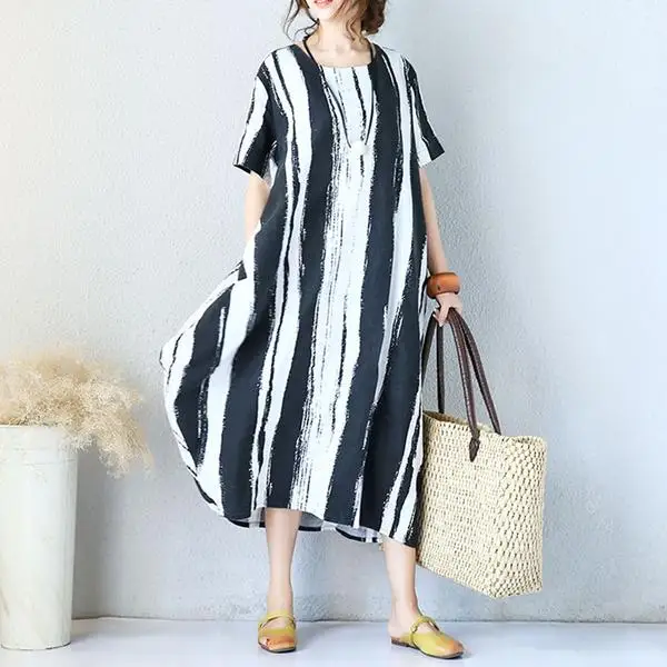 Buykud 2019 Summer Dress Fashion Women Summer Boho Stripe Long Dress Evening Party Beach Dresses New Casual Sundress (6)