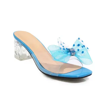 

2019 summer new sweet bow in the middle with a thick size code 32-48 half dragging sandals