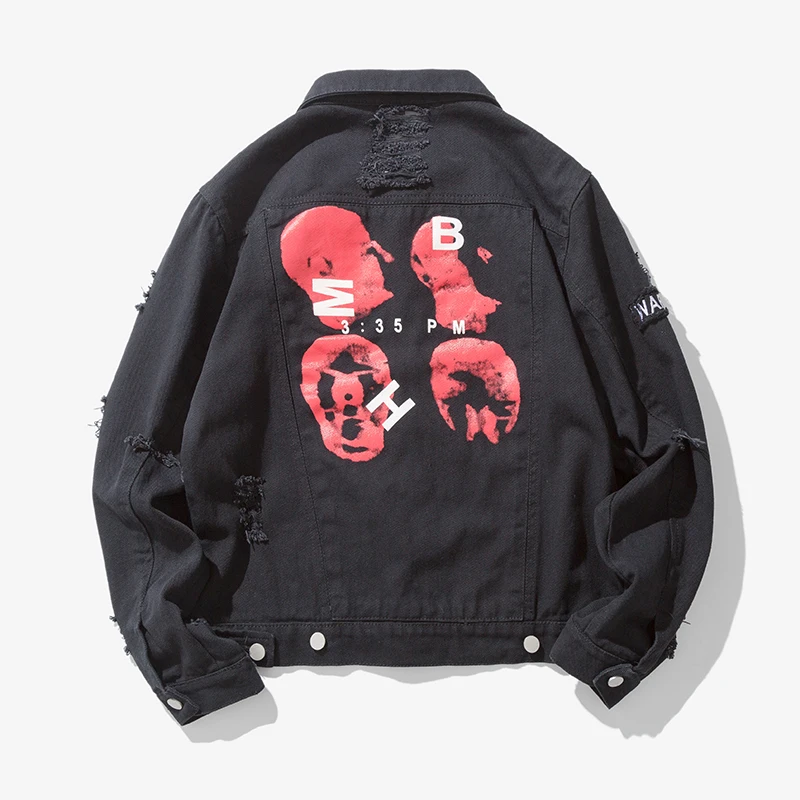 Tsingyi Distressed Hole Skulls Print Men Denim Jacket Black Streetwear jackets Men Bomber Homme Pilot Jacket Long Sleeve Coats Tsingyi Distressed Hole Skulls Print Men Denim Jacket Black Streetwear jackets Men Bomber Homme Pilot Jacket Long Sleeve Coats