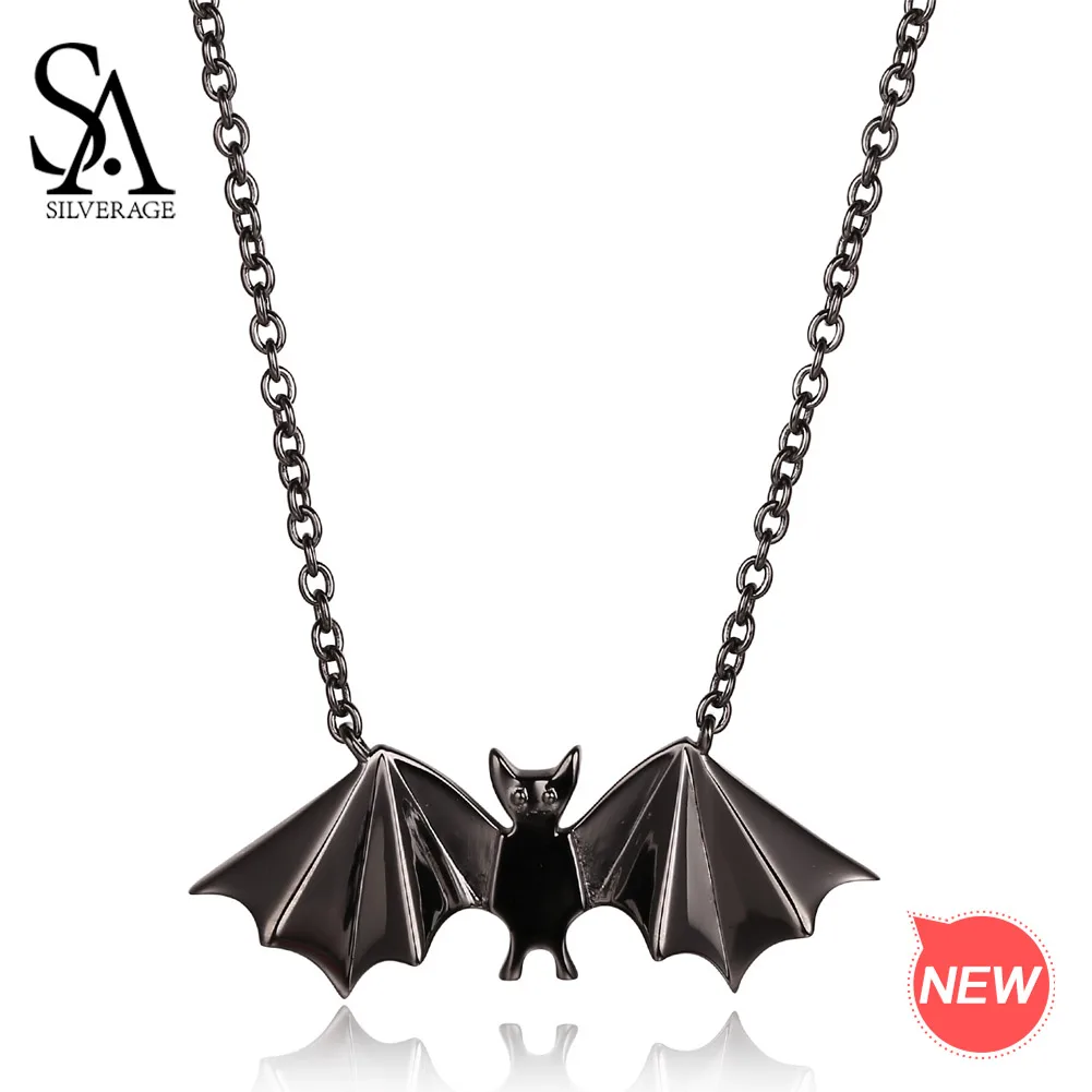 

SA SILVERAGE Real 925 Sterling Silver Bat Pendant Necklaces for Woman Black Silver Animal Necklaces Pendants Fine Jewelry