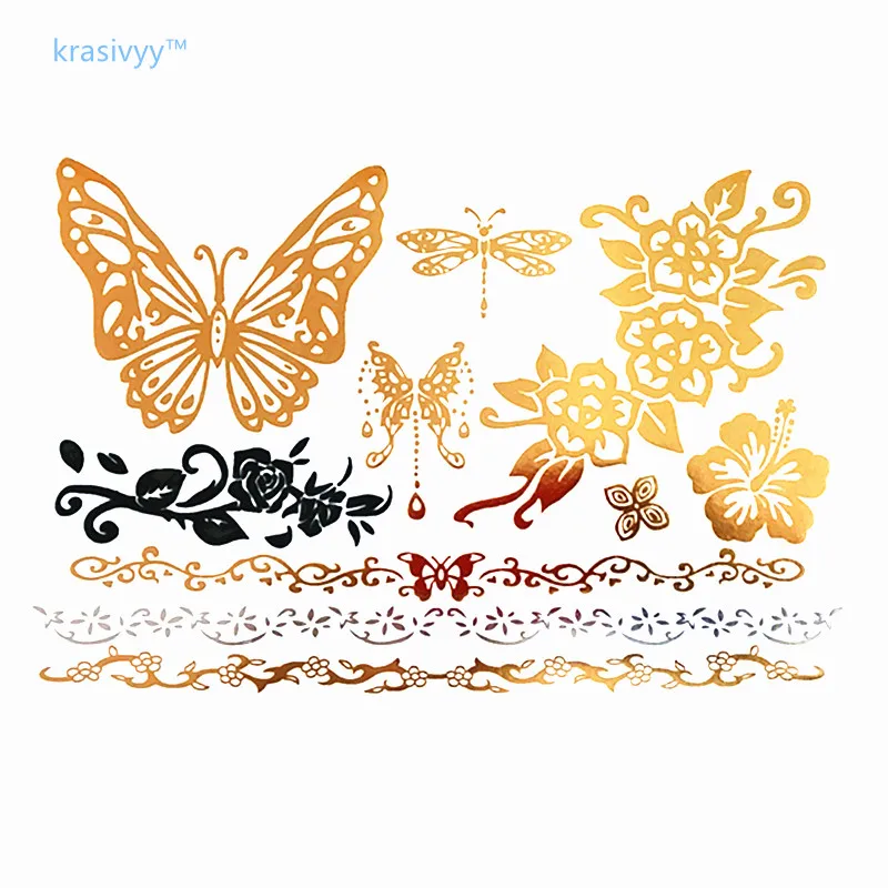 New DIY Flash Tattoos Gold Silver Metal Temporary Tattoos body art