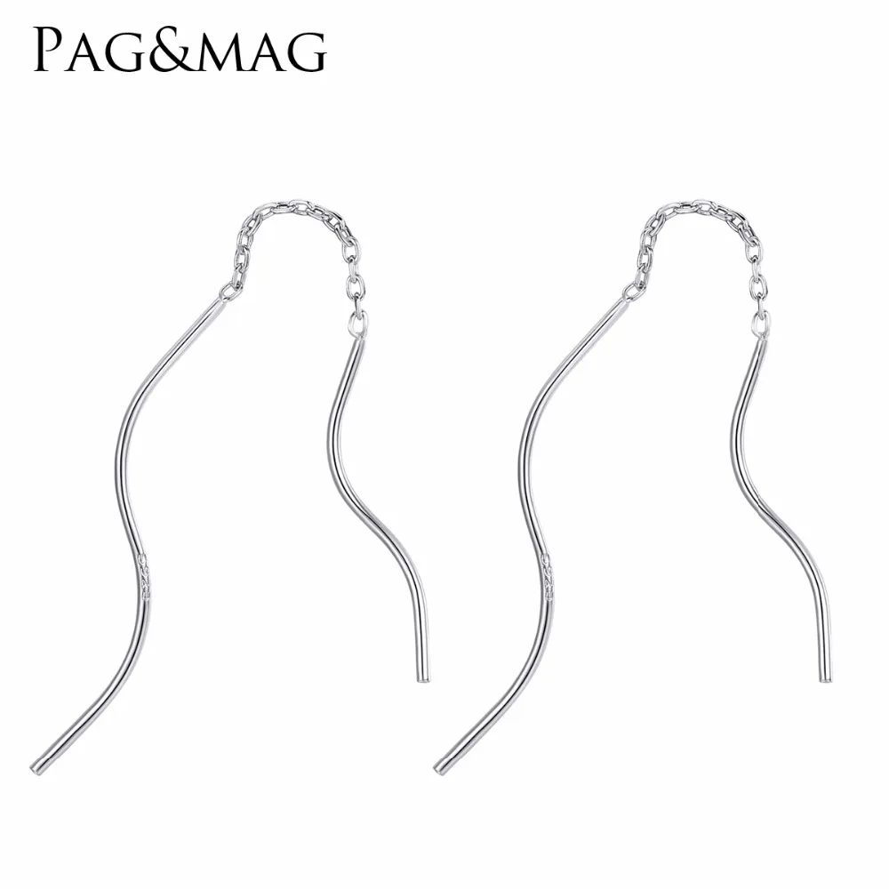 PAG& MAG брендовые длинные несимметричные плетеные серьги-капли с подлинным 925 пробы, серебряные кольца, ювелирные изделия для женщин, повседневные