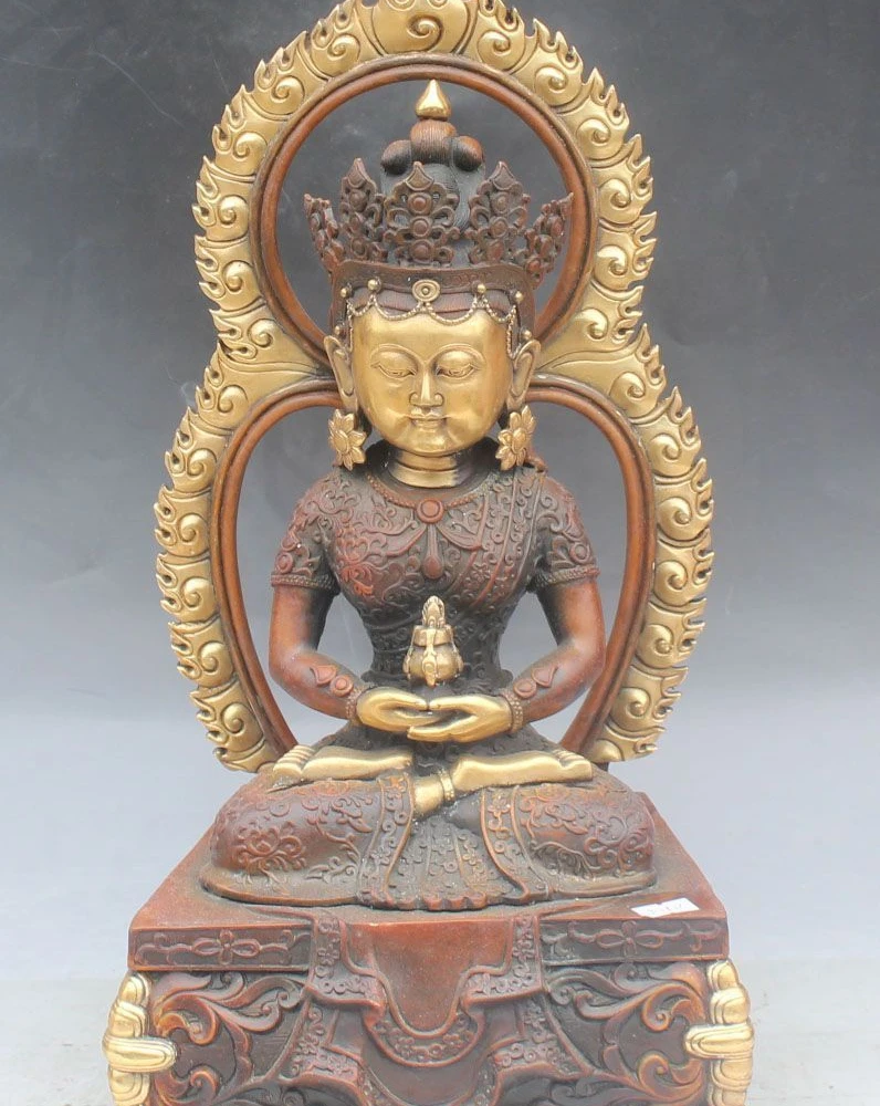 

20" Tibet Purple Bronze 24K Gold Gilt Long Life longevity Goddess Buddha Statue