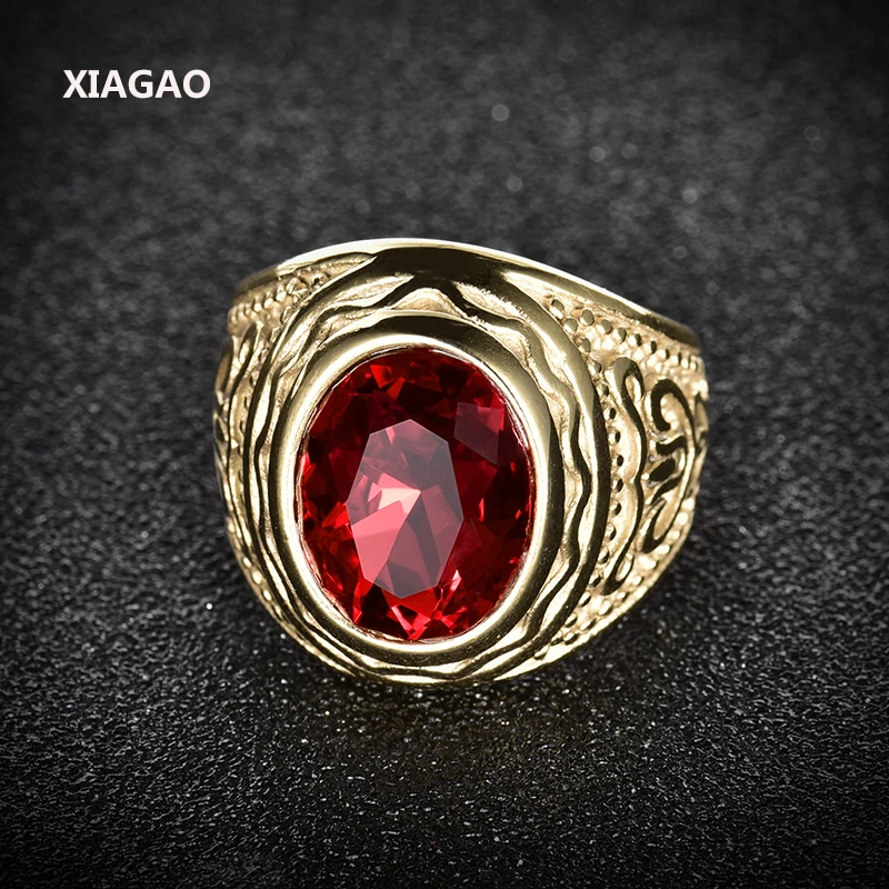 XIAGAO Ring for Man 2 color Red Oval Stone Titanium Stainless Steel Men Ring Fashion Male's Cross Ring for Boy
