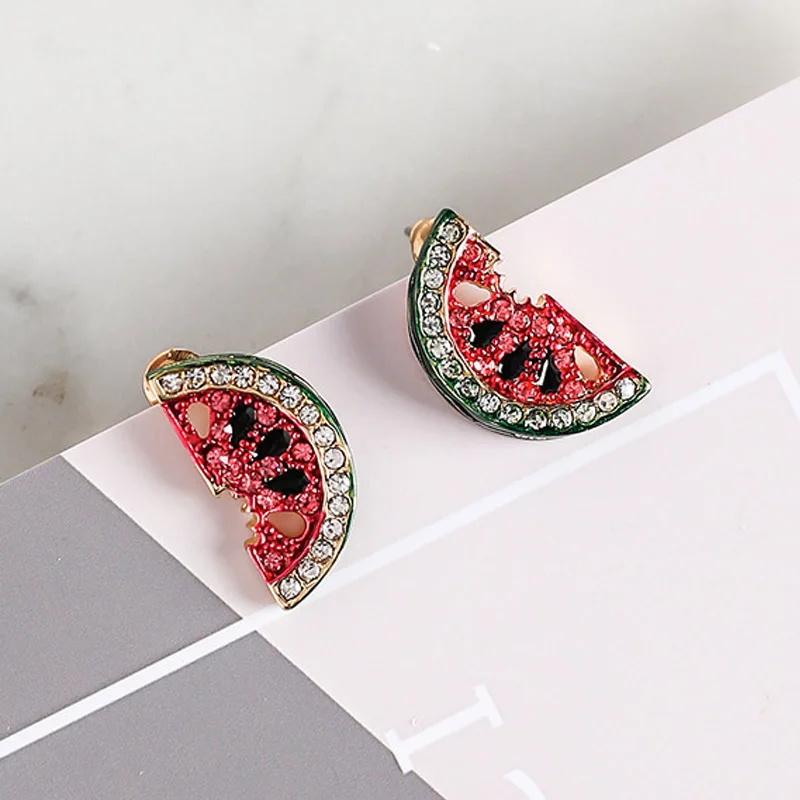 Kawaii Watermelon Fruit Earrings Personality Mini Sweet Studded Earrings Girls