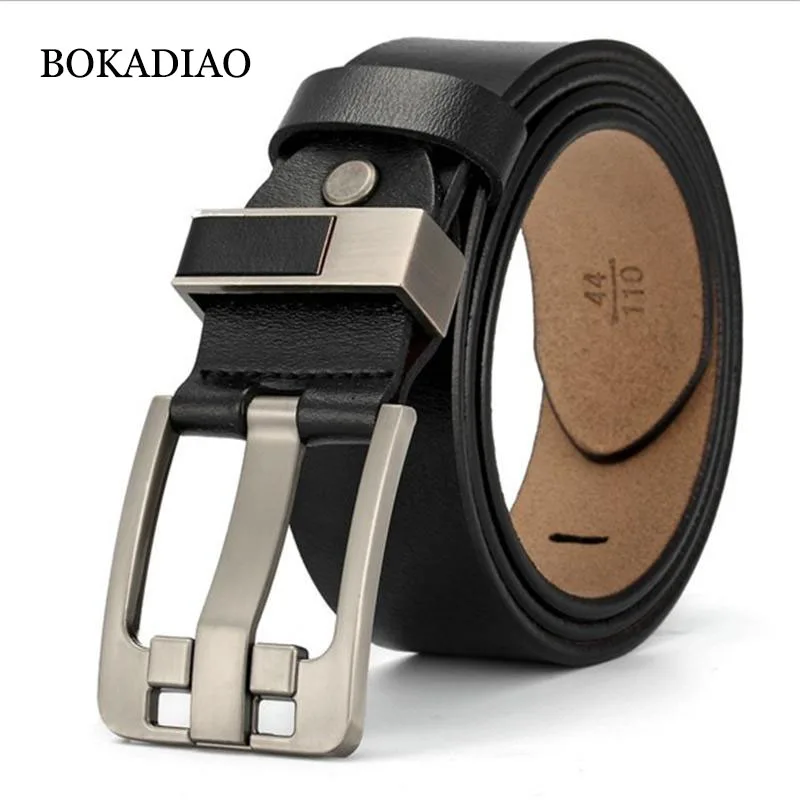 

BOKADIAO men's genuine leather belt vintage Alloy Pin Buckle Black Cowskin waist belt Luxury designer Belts for Men high quality