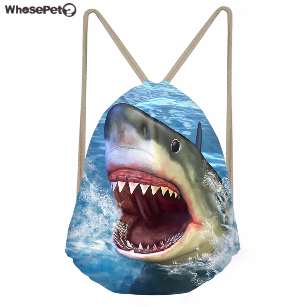 

WhosePet Men Drawstring Backpack Shark Dolphin Fish 3D Print Rucksack for Boys Girls Storage Package Bag Casual Beach Bagpack